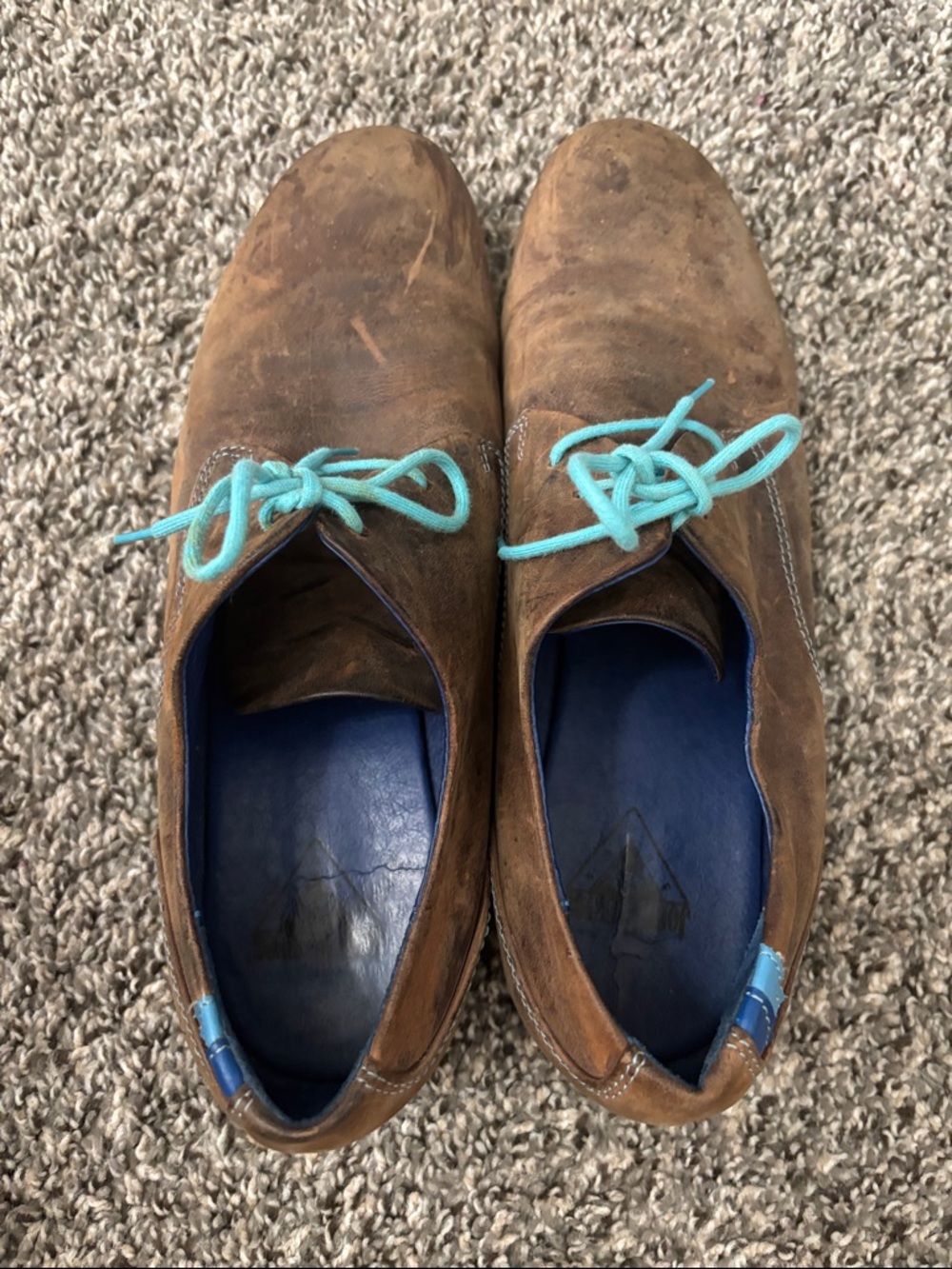 John Fluevog CBC Radio derby oxford shoes in brown leather with turquoise laces - Picture 8 of 8